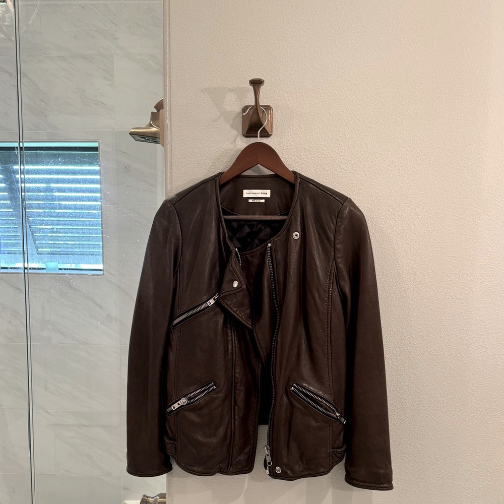 Isabel Marant Kady Rich Dark Brown lined Leather Jacket size 38 NWOT